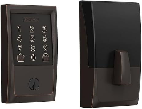 Schlage Residential BE489WBCCEN716 Century Encode Smart WiFi Deadbolt with 12351 Latch and 10116 Strike Aged Bronze Finish