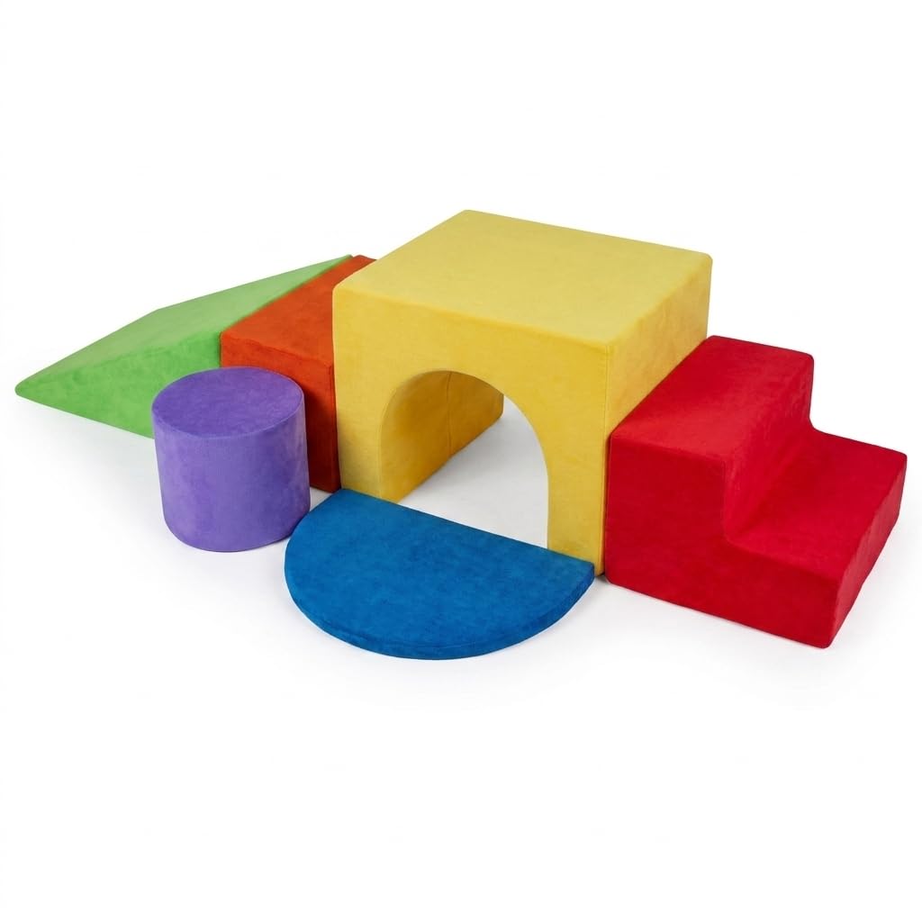 GOPLUS Parcours Motricité Bébé 6PCS, Blocs Mousse Modulables en Velours avec Toboggan et Arche, Housses Amovibles Lavables, Jouets Montessori d’Escalade Éducatifs Empilables pour Enfant 3 Ans+ (Rouge)