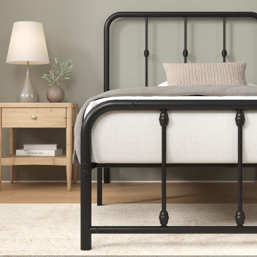 Image of Zinus Leonardo Metal Platform Bed Frame, Victorian Spindle Style Headboard and Footboard, Heavy Duty Bed Base, Ample Underbed Space, Twin
