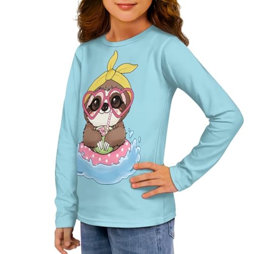 Image of Girls Long Sleeve Shirt with Cute Graphic Casual Pullover Tops 3-16Y