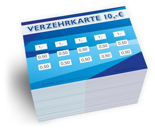 250 Verzehrkarten DIN A7 Gesamtwert 10 Euro praktische Alternative zu Wertmarken für Vereine Gastronomie etc. einfaches bargeldloses Bezahlen