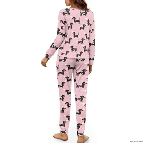 Image of Women's 2 Piece Printed Pajama Set Long Sleeve Sleepwear Set with Long Pants Casual Lounge Sets with Pocket