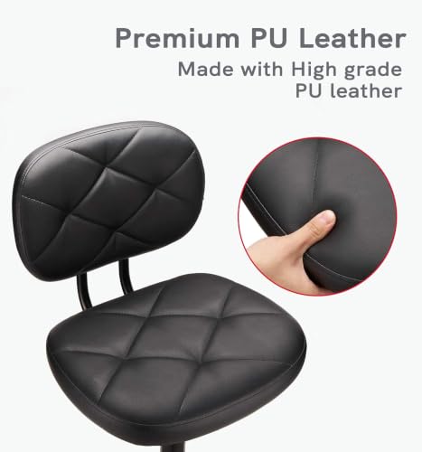 Image of KLASIKA PU Leather Rolling Stools with Foot Rest and Back Support, Adjustable Diamond Upholstered Drafting Chair with Wheels, Multi-Purpose Desk Chair for Home Office Bar Kitchen Shop, Black (4PK)
