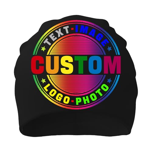 Personalized Skull Caps Custom Beanie Hat for Men Women with Logo Text Photo Image Customized Winter Slouchy Sleep Beanies Knitted Hat Design Your Own Bulk Black