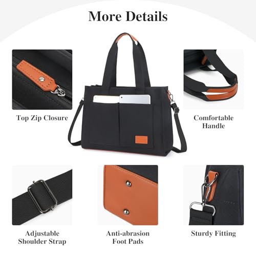 Large Canvas Tote Bag for Women with Zipper, Crossbody Work Bible Travel Toiletries Bag With Compartments 15.6 Inch Satchel4