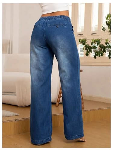 SOLY HUX Women's Drawstring Elastic Waist Jeans Straight Leg Baggy Long Denim Pants3