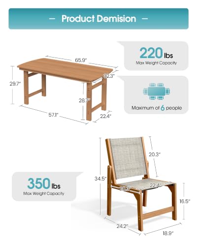 Image of Ciokea HDPE Outdoor Dining Set, Patio Table and 4 Stackable Chairs, Teak