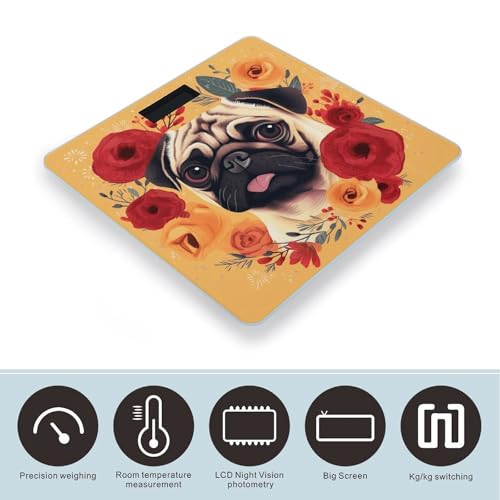 Báscula Digital de Baño Pug Flower con Pantalla LCD miniatura 3