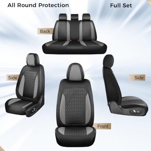 Image of Coverado Car Seat Covers Full Set, Leather Seat Covers for Cars, Waterproof Car Seat Protectors, Front and Back Car Seat Cushions Automotive Seat Covers Universal Fit for Most Cars, Black&Gray