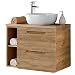 Produktbild Lomadox Waschtisch-Unterschrank Set, Wotan Eiche Nb., Keramik-Waschbecken, 2 Softclose-Schubkästen, Regal, B/H/T ca. 81/76/46 cm