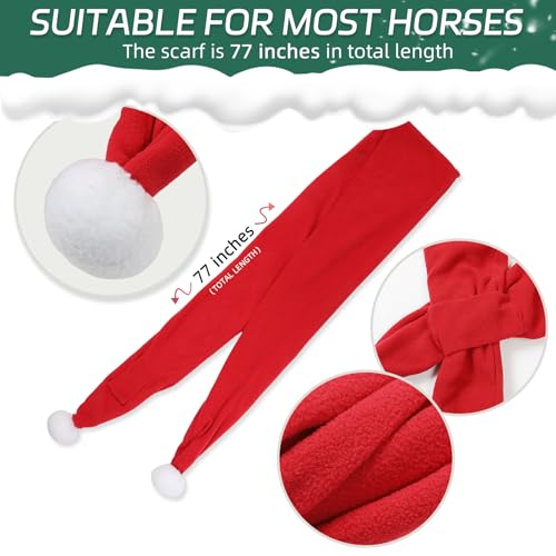 Image of Christmas Fleece Scarf for Horse, Red Santa Equestrian Decoration Holiday Xmas Parade