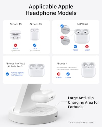 Image of Anlmz 3 in 1 Charging Station for iPhone - Wireless Charger for Apple Products Multiple Devices - Charging Dock Stand for AirPods (for iPhone 17 16e 16 15 14 13 pro 12 11 X Max)