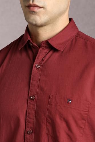 Image of Louis Philippe Men's Cotton Slim Fit Premium Textured Fabric Versatile Solid Easy Care, All Season Adapability Full Sleeve Casual Shirt