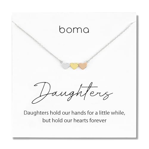 Boma Jewelry Sentiments Collection Daughters Sterling Silver Three Hearts with 14kt Rose and Yellow Gold Vermeil Necklace, 18 Inches