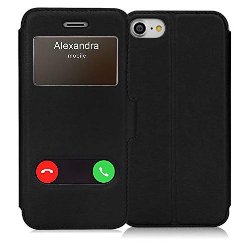 FYY iPhone 7 Hülle,iPhone SE Hülle 2020,iPhone 7 Handyhülle iPhone 8 Tasche,Premium PU Lederhülle Flip Leder Handytasche mit [View-Fenster]und Magnetverschluss für Apple iPhone 8/ iPhone 7,Schwarz