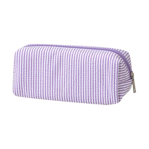 Large Capacity Striped Pencil Case with Full-Opening Zipper, 07-I, One Size