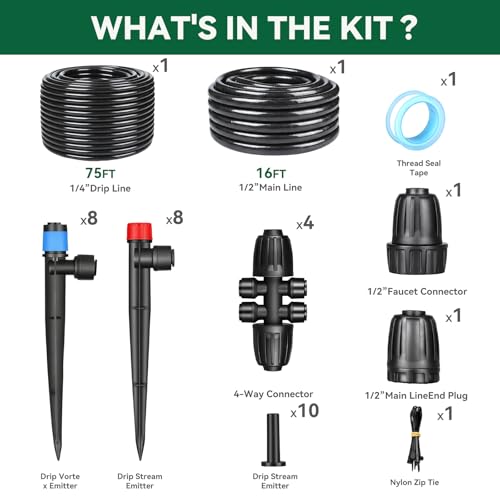 Image of Drip Irrigation System for Garden, 2026-Upgraded Quick Connect Garden Watering Kit All-in-One with 1 /2 inch 1 /4 inch Irrigation Tubing for Garden, Lawn, Greenhouse, Raised Beds (91FT)