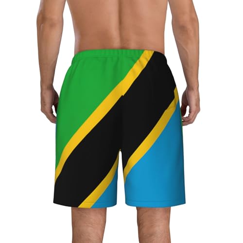 Tanzania Flag Men Beach Pants â€“ Swim Trunks for Men,Quick-Dry and Comfortable, Suitable for Beach, Surf, and Everyday Wear Black4