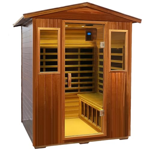 Kanlanth Outdoor Sauna 4 Person Low EMF Far Infrared Sauna for Home, 2050W Mahogany Wooden Sauna Room for Outdoor Indoor Home, with Blue-Tooth, LCD, LED
