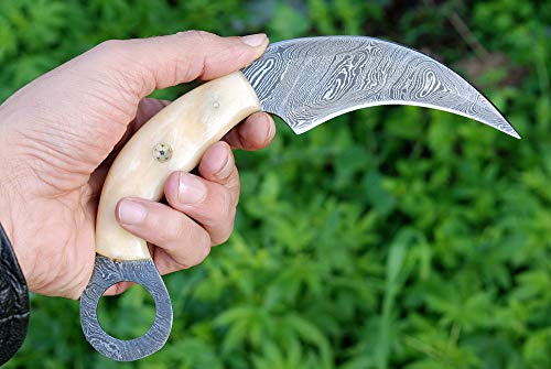 Shard Damascus Karambit Handmade Hunting Tactical,Karambit Knife, Damascus Steel Hunting Knife With Sheath, Hand Forged Double Edge Snag Survival Knife ( Ivory ),Karambit Knife #TOP4