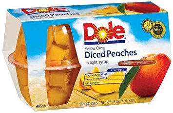 Dole Yellow Cling Diced Peaches Fruit Bowl in Light Syrup 4-4 oz cups (Pack of 6)