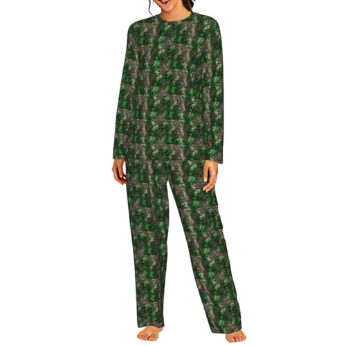 Pyjama imprimé serpent vert ensemble manches longues femme confortable
