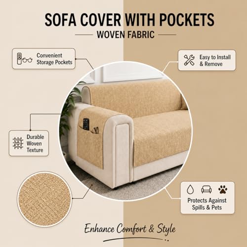 Image of STITCHNEST 'LuxeFit Series' 3 Seater Sofa Cover | Full Coverage with Armrest Pocket | Elegant Woven Fabric, Washable & Durable for Modern Living