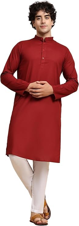 Imago Men's Pure Cotton Solid Kurta Pajama Set Mandarin Collar Daily Wear Casual Yoga Dress