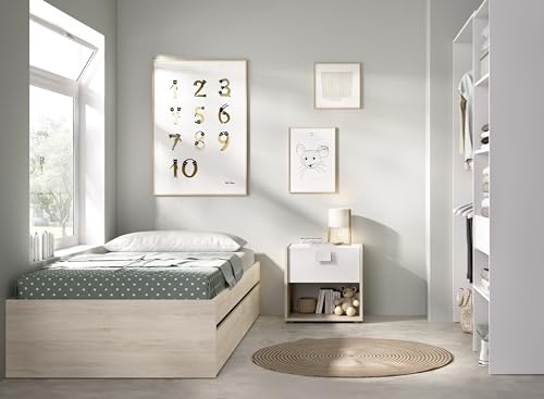 DEKIT GRUPO RIMOBEL LAGO PACK - Conjunto de cama nido con dos cajones, mesita de noche y armario vestidor - NATURAL