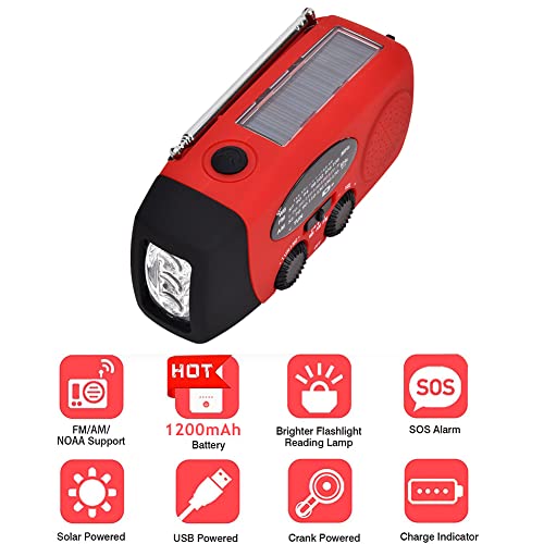 RGW Zonne-radio,Hand Crank Radio,Multifunctionele Hand Crank Solar Dynamo Aangedreven Am/Fm/Noaa Weer Radio Emergency Led Zaklamp Lamp Power Bank Voor Mobiele Telefoon Rood - Image 5