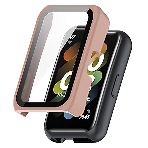 LICHIFIT Huawei Band7/Huawei Band6/Huawei WATCH FIT Mini用保護ケース カバー PCフレーム 強化ガラスフィルム 一体化 スマートウォッチカバー 脱着簡単 耐衝撃 傷防止 軽量 充電対応 おしゃれ (ピ