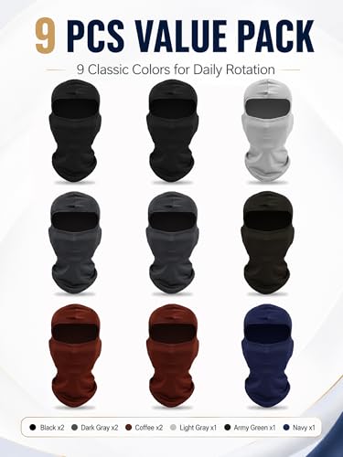 Image of Zhanmai 9 Pcs Ski Mask for Men Women UVSun Protection Face Mask Windproof Breathable Full Cover Balaclava for Outdoor