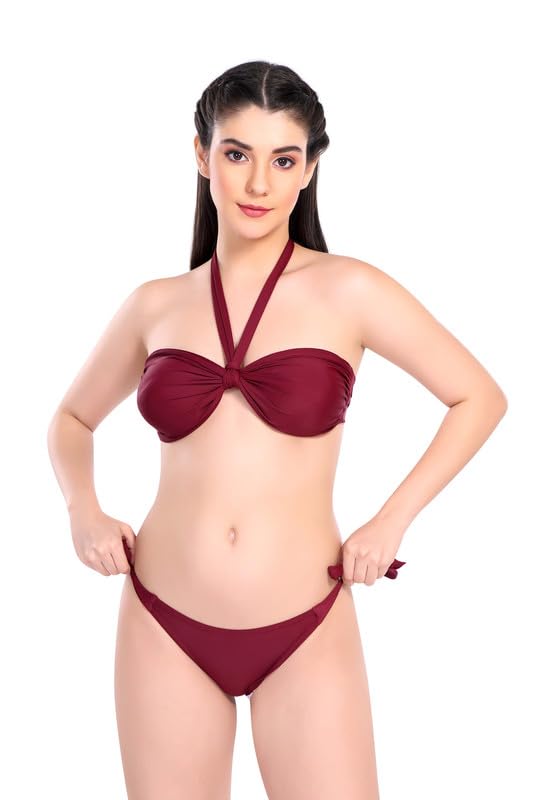 Lorke Womens Swimwear Tube Bikini Set Maroon 4