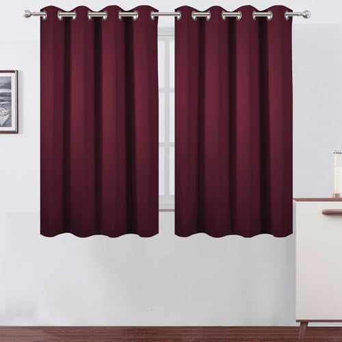 Image of LEMOMO Blackout Curtains 66 x 54 Inch Long Burgundy Red Curtains Set of 2 Panels Room Darkening Curtains for Bedroom and Living Room