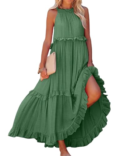 ihreesy Vestido Largo de Mujer Verano 2024 Dobladillo de Hoja de Loto Elegante Maxi Falda de Playa para Vacaciones