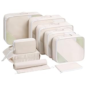 Large Packing Cubes for Travel Mesh Packing Cubes Suitcase Organizer Bag Set Durable Luggage Packing Organizers for Travel Accessories 9 Set (Beige)