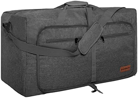 CANWAY 65L Duffel Bags for Travel Portable Overnight Duffle for Men Women Oversized Weekender Bag Carry On Bags with Shoes Compartment Dark Grey