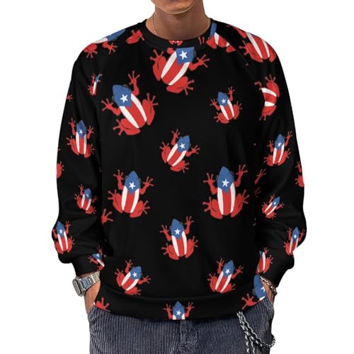 Puertorican Frog Flag Men's Crewneck Sweatshirt Pullover Long Sleeve Casual Tops