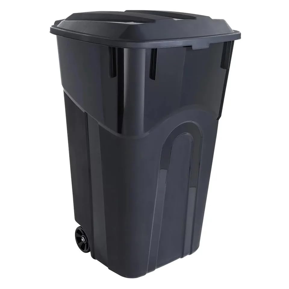 32 Gallon Wheeled Heavy Duty Plastic Garbage Can with Attached Lid – Smooth-Rolling Wheels, Reinforced Base for Patio, Garage, Yard & Indoor Use