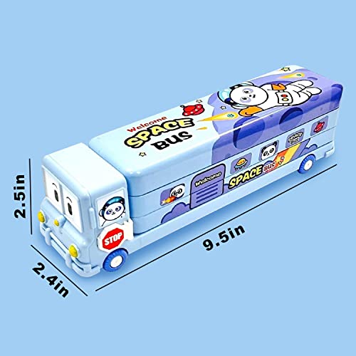 Image of Party Propz School Bus Pencil Box Boys - Pack Of 2 Compass Box With Wheel, Stylish School Bus Pencil Box For Boys, Pencil Box Bus Toys For Kids 3+ Years Can Also Be Used As Kids Geometry Box, Blue