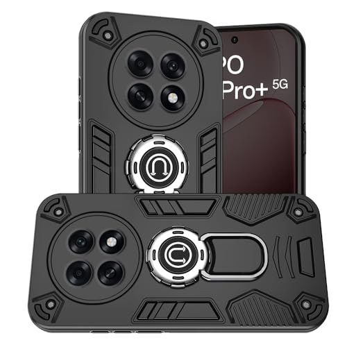 Image of AESTMO Oppo F31 Pro Plus 5G Back Case Cover | Tough Armor Bumper | Ring Holder & Kickstand in-Built | 360 Degree Protection Cover for Oppo F31 Pro Plus 5G (Black)