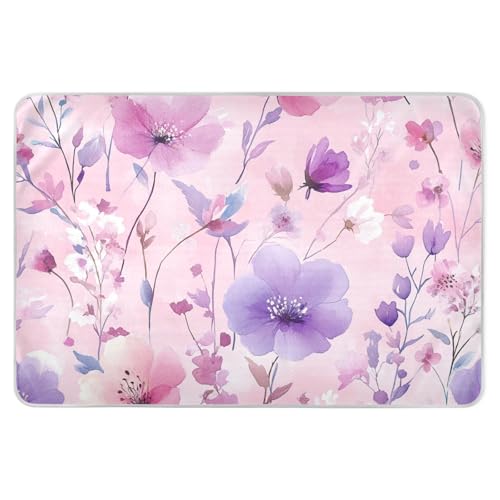 Flowers Peach Purple Baby Bed Pad Highly Absorbent Bed Wetting Sheet Non-Slip Travel Mattress for Baby Toddler Children , 52