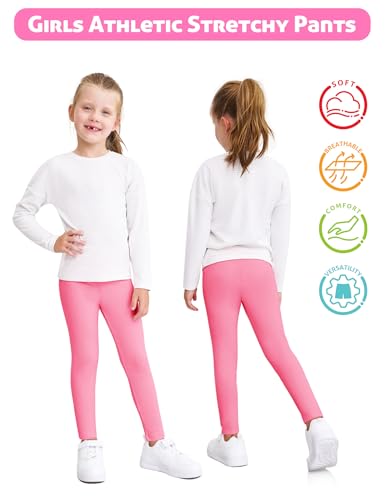 Girls Leggings 4 Pack Cotton Full Length Kids Teens Pants Toddler Footless Pull On Athletic Bottoms2