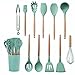 Silikonowe przybory kuchenne zestaw naczyń kuchennych nieprzywierające naczynia kuchenne łopata łopata trzepaczki do jajek drewniany uchwyt kuchnia (zielony)