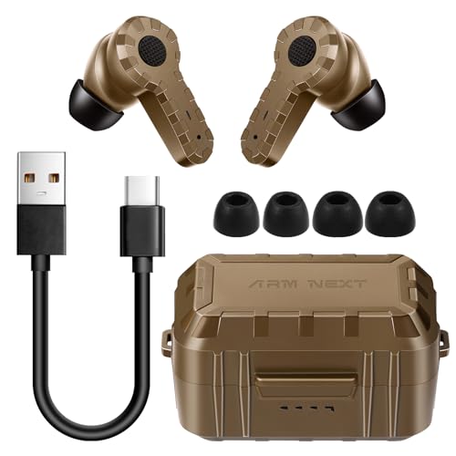 ARM NEXT Electronic Bluetooth Sound Suppression Ear Hearing Protection, NRR 27dB Wireless Earplug with Rechargeable Case, in-Ear Gun Sound Amplification Earbud for Shooting, Hunting and Range (Brown)