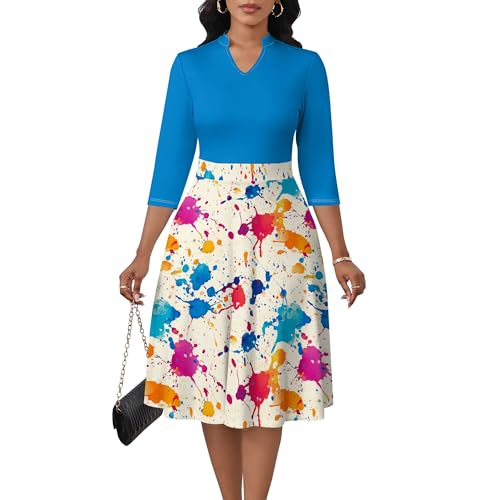 Image of PinkPatty Women's Casual A-line Midi Dresses 3 /4 Sleeve V Neck Fit and Flare Dress with Pockets