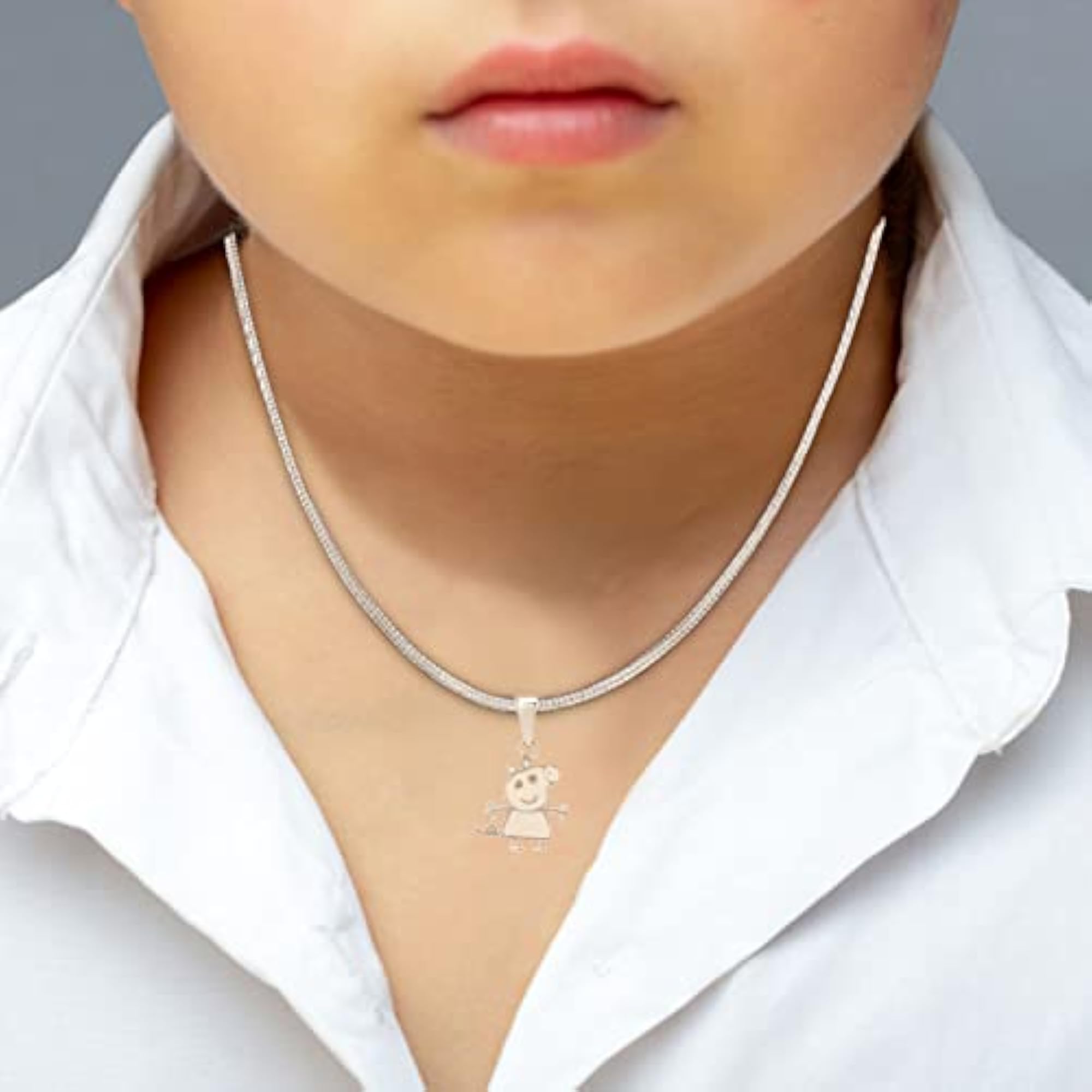 925 Sterling Silver Peppa Pig Pendant and Chain Set for Kids