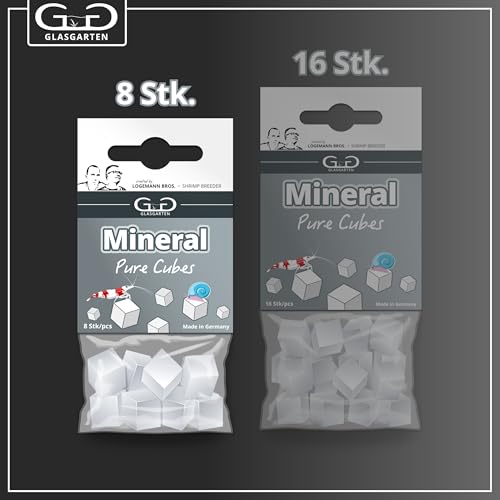 GlasGarten Mineral Pure Cubes | 8 STK. – Ergänzungsfutter/Mineralfutter für Ziergarnelen, Schnecken & Krebse, verbesserte Wasserqualität, direkte Einwirkung auf Gesamthärte & Leitwert