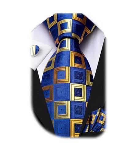 Image of Dubulle Mens Paisley Floral Silk Tie for Men Striped Necktie and Pocket Square Cufflinks Set Wedding Business