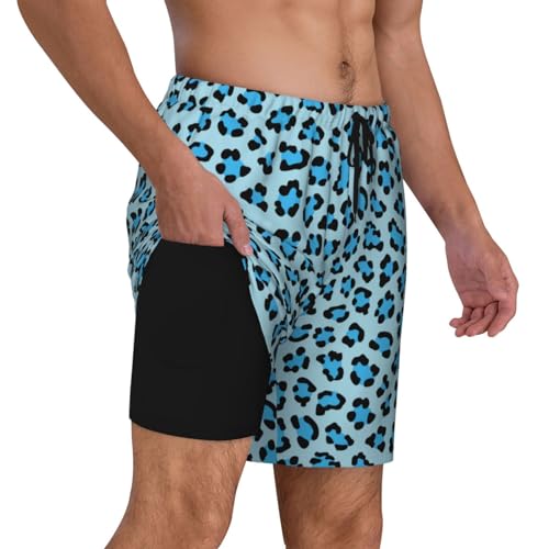 Blue Leopard Print Funny Men's Swim Trunks Board Shorts Quick Dry-3